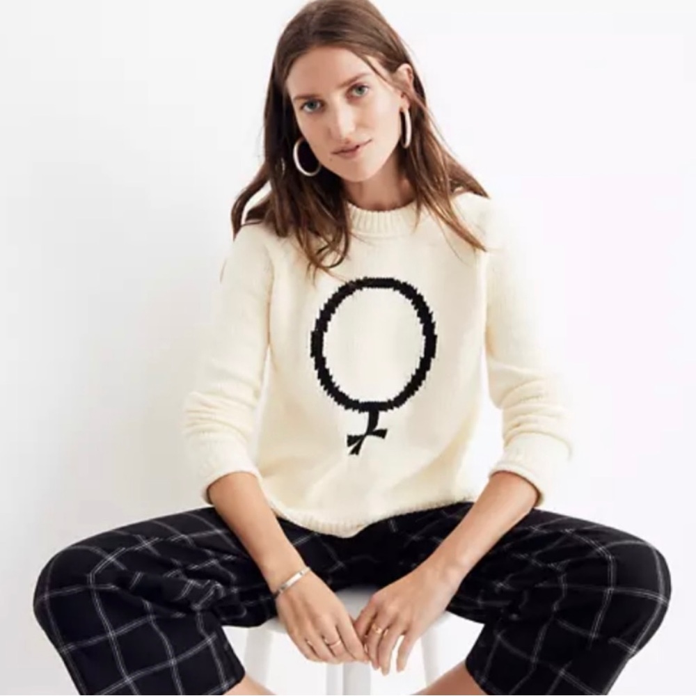 Madewell x Girls Inc Female Symbol Keaton Pullover Sweater Size M Cream/Black